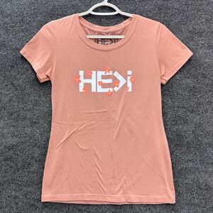 Hevi Graphic Tee Women Youth Large Peach Floral Short Sleeve Hawaii Shirt Casual